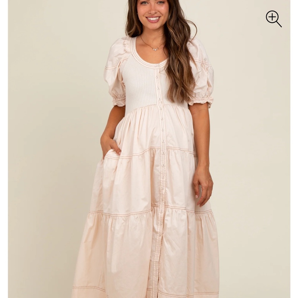 Pinkblush Cream Ruffled Tiered Midi Dress
